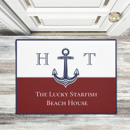 航海のマルーンレッドいかり沿岸モノグラムの ドアマット