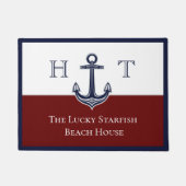 航海のマルーンレッドいかり沿岸モノグラムの ドアマット (正面)