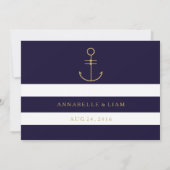 航海のモダンストライプ結婚君は感謝してい笑いてる サンキューカード (裏面)