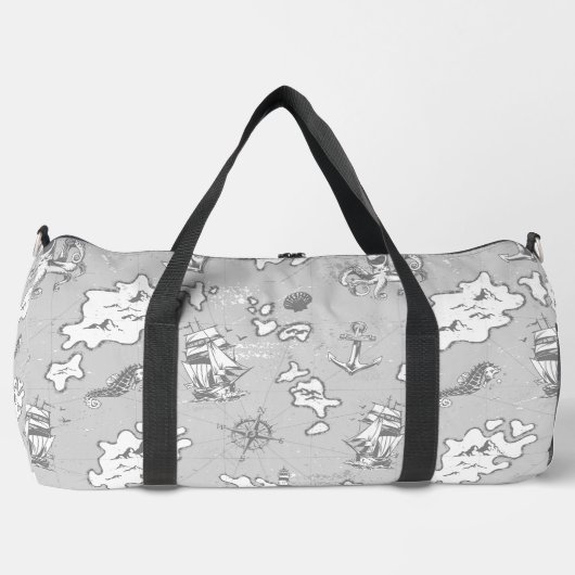 航海のモノトーンアンティーク海賊地図 ダッフルバッグ (正面)