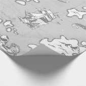 航海のモノトーンアンティーク海賊地図 ラッピングペーパー (角)