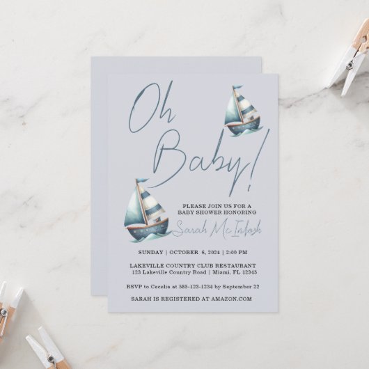 航海のヨットベビーシャワー招待状 招待状 (正面/裏面インサイチュ)