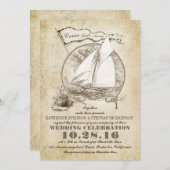 航海のヨット結婚式招待状来セイル遠くに 招待状 (正面/裏面)