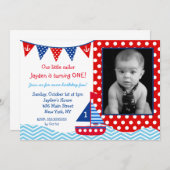 航海のヨット1歳誕生日パーティー招待状 招待状 (正面/裏面)