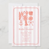 航海のロブスターシェルピンクボウブライダルシャワー 招待状 (正面)