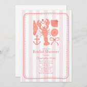 航海のロブスターシェルピンクボウブライダルシャワー 招待状 (正面/裏面)