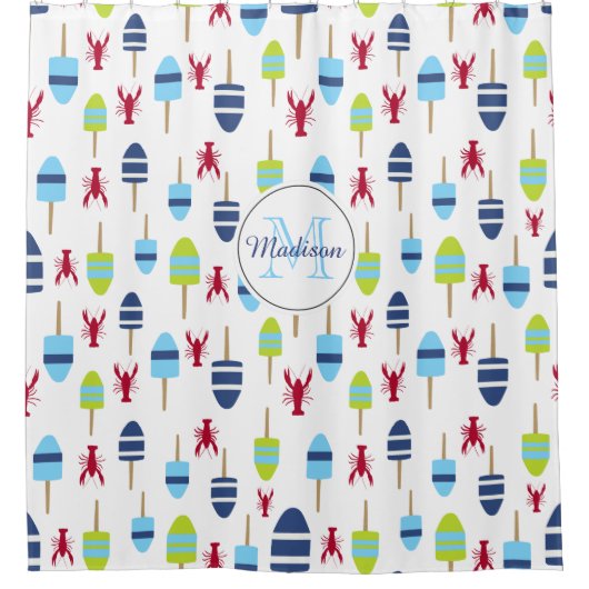 航海のロブスターブモノグラムのイビーチハウス シャワーカーテン (正面)