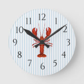 航海のロブスターブルーストライプデコ素朴ール ラウンド壁時計 (正面)