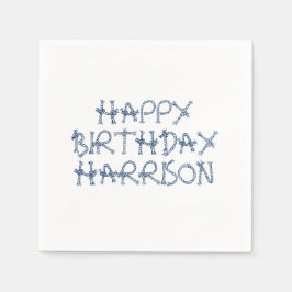 航海のロープノットブルー白カスタム誕生日 スタンダードカクテルナプキン