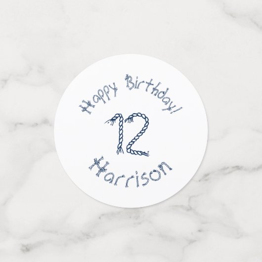 航海のロープノット青い白い誕生日カスタム日 コンフェッティ (スモール正面)