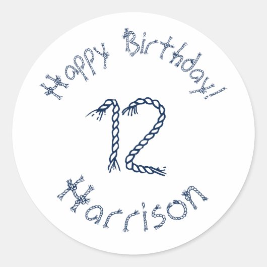 航海のロープノット青い白い誕生日カスタム日 ラウンドシール (正面)