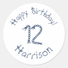 航海のロープノット青い白い誕生日カスタム日 ラウンドシール