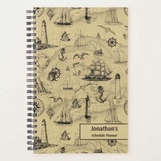 航海のヴィンテージパーソナライズされたの週間スケジュール プランナー手帳 (正面)