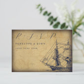 航海のヴィンテージマップ出荷イラストレーション結婚 出欠カード (スタンド正面)