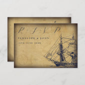 航海のヴィンテージマップ出荷イラストレーション結婚 出欠カード (正面/裏面)