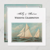 航海のヴィンテージヨットレーシング#1ズ結婚 招待状 (正面/裏面)