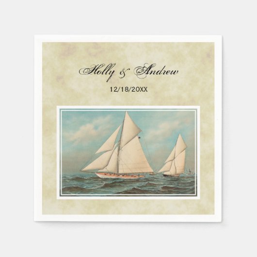 航海のヴィンテージヨットレース#1 TSバックグラウンド スタンダードカクテルナプキン (正面)