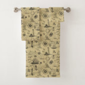 航海のヴィンテージ旧地図パターン沿岸デコール バスタオルセット (インサイチュ)