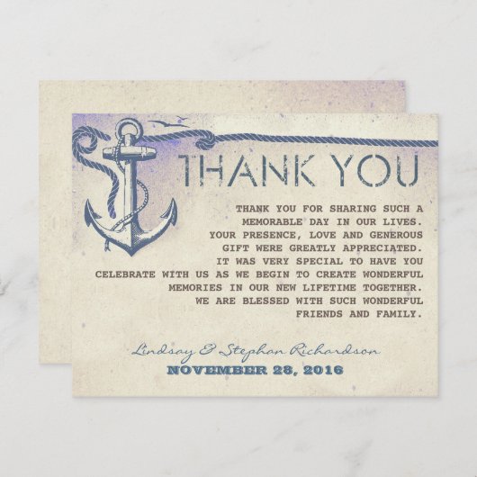 航海のヴィンテージ結婚いかりサンキューカード サンキューカード (正面/裏面)