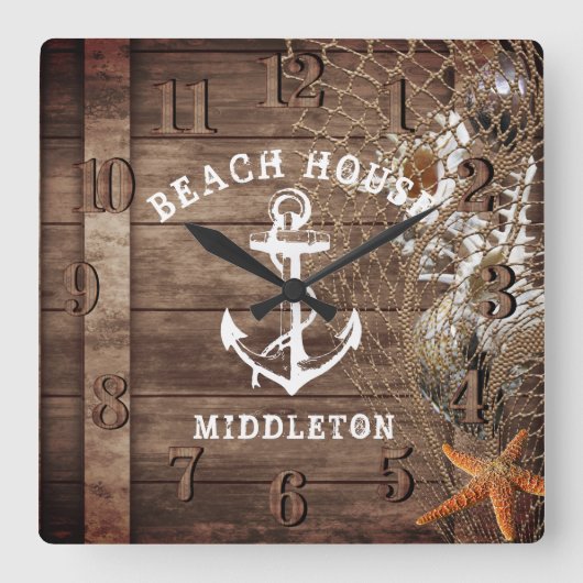 航海のヴィンテージ スクエア壁時計 (正面)