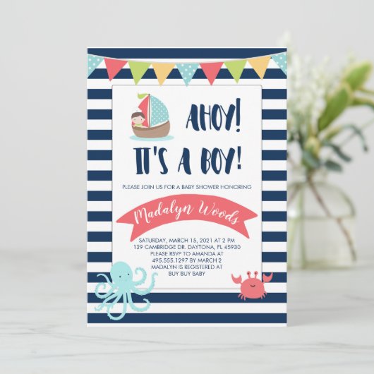 航海のー！男の子だ！赤ちゃんシャワー 招待状 (スタンド正面)