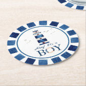 航海のー!男の子の灯台ベビーシャワー ラウンドペーパーコースター (アングル)