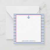 航海の名門私立校風のストライプいかりパーソナライズされた ノートカード (正面)
