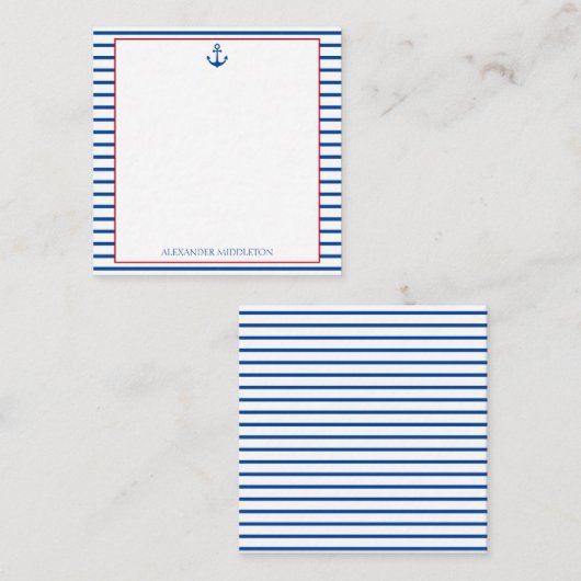 航海の名門私立校風のストライプいかりパーソナライズされた ノートカード (正面/裏面)