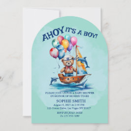 航海の喜びに満ちたベビーシャワーパーティーへようこそ「Ahoy It's a Boy!」 招待状