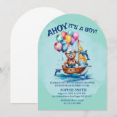 航海の喜びに満ちたベビーシャワーパーティーへようこそ「Ahoy It's a Boy!」 招待状 (正面/裏面)