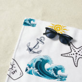 航海の太陽と波のシームレスな夏のパターン ビーチタオル (インサイチュ)
