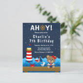 航海の女の子クマ 赤とネイビーの誕生日パーティー ポストカード (スタンド正面)