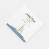 航海の子供の誕生日 | ネイビーブルー&ホワイトボート スタンダードランチョンナプキン (角)