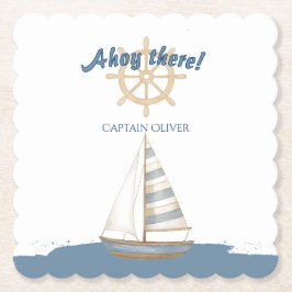 航海の子供の誕生日 | ネイビーブルー&ホワイトボート ペーパーコースター