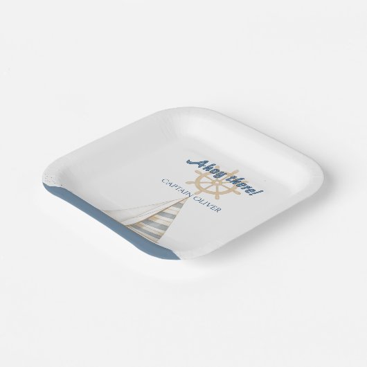 航海の子供の誕生日 | ネイビーブルー&ホワイトボート ペーパープレート (傾斜あり)