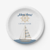 航海の子供の誕生日 | ネイビーブルー&ホワイトボート ペーパープレート (正面)