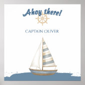 航海の子供の誕生日 | ネイビーブルー&ホワイトボート ポスター (正面)