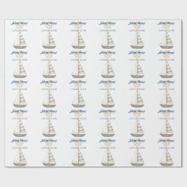 航海の子供の誕生日 | ネイビーブルー&ホワイトボート ラッピングペーパー