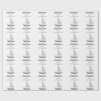 航海の子供の誕生日 | ネイビーブルー&ホワイトボート ラッピングペーパー