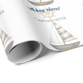 航海の子供の誕生日 | ネイビーブルー&ホワイトボート ラッピングペーパー (ロールコーナー)