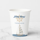 航海の子供の誕生日 | ネイビーブルー&ホワイトボート 紙コップ (正面)