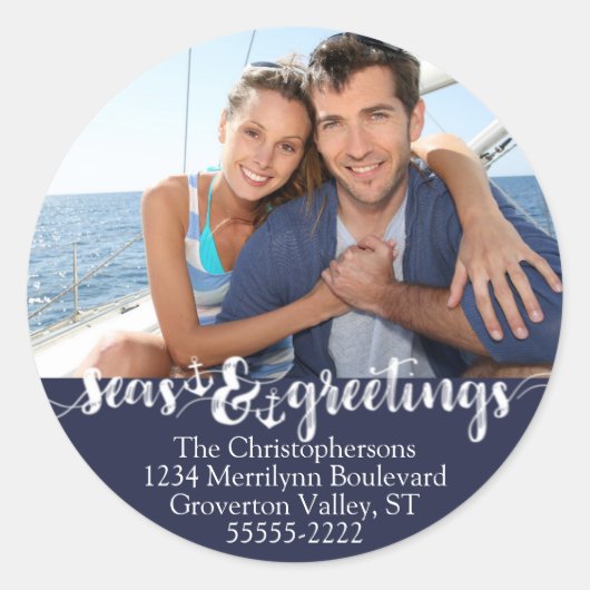 航海の季節のごあいさつフォト差出人住所 ラウンドシール (正面)