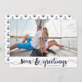 航海の季節のごあいさつ | ネイビー金ゴールドいかり シーズンカード (正面/裏面)