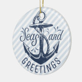 航海の季節のごあいさつ |青と白のストライプ セラミックオーナメント (左)