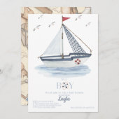 航海の帆船の水彩赤ちゃんシャワー 招待状 (正面/裏面)