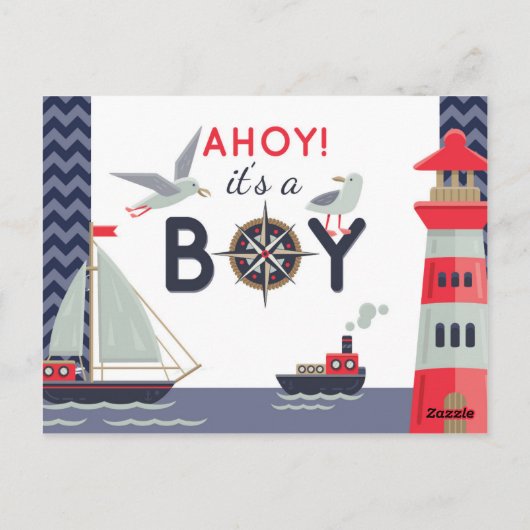 航海の帆船アホイ男の赤ちゃんシャワーサンキュー ポストカード (裏面)
