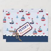 航海の帆船アンカーカニ洗礼クリスマス化 招待状 (正面/裏面)