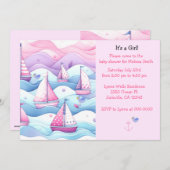 航海の帆船ベビーガールシャワー招待状 招待状 (正面/裏面)
