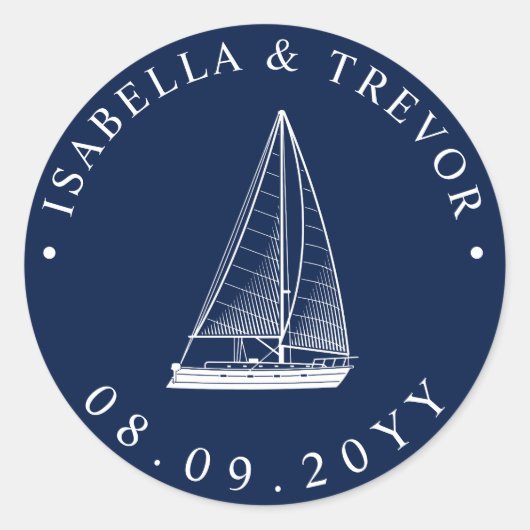 航海の帆船結婚の日付 ラウンドシール (正面)