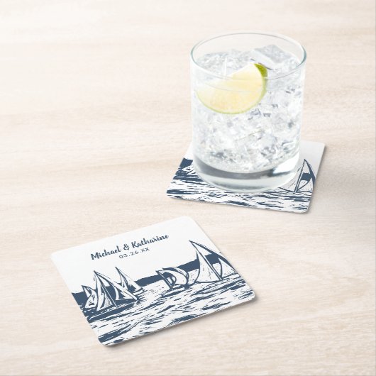航海の帆船結婚航船 スクエアペーパーコースター (インサイチュ)